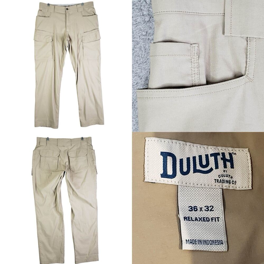 Duluth Trading Co Cargo Pants Size 36x32 Tan Beige Straight Hiking Relaxed Fit
